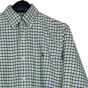Polo Ralph Lauren Mens S Button Down Oxford Blue Green Check L/S Flesh Pony